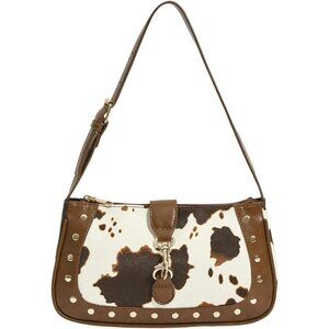 Women's Western Cowgirl Shoulder Rivet Animal Print Hobo Leather Clutch Bag